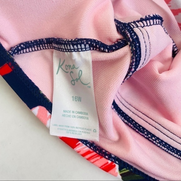 Kona Sol Hawaiian Floral Cut Out Neckline Swim Suit Size 16W - Picture 5 of 8